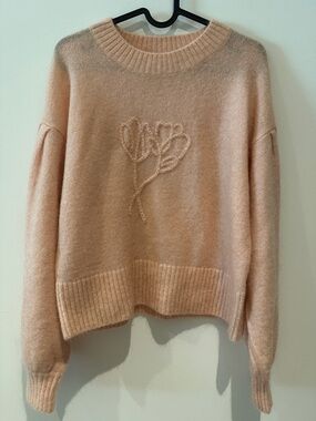 NWOT - Petite Studio Blush Pink Floral Embroidered Crewneck Sweater